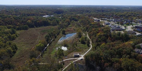 Aerial view of the 3M Flat Branch-Hinkson Creek Wetlands