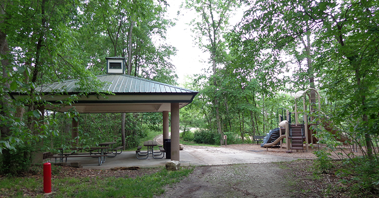 Dublin Park Shelter with the playground at right.