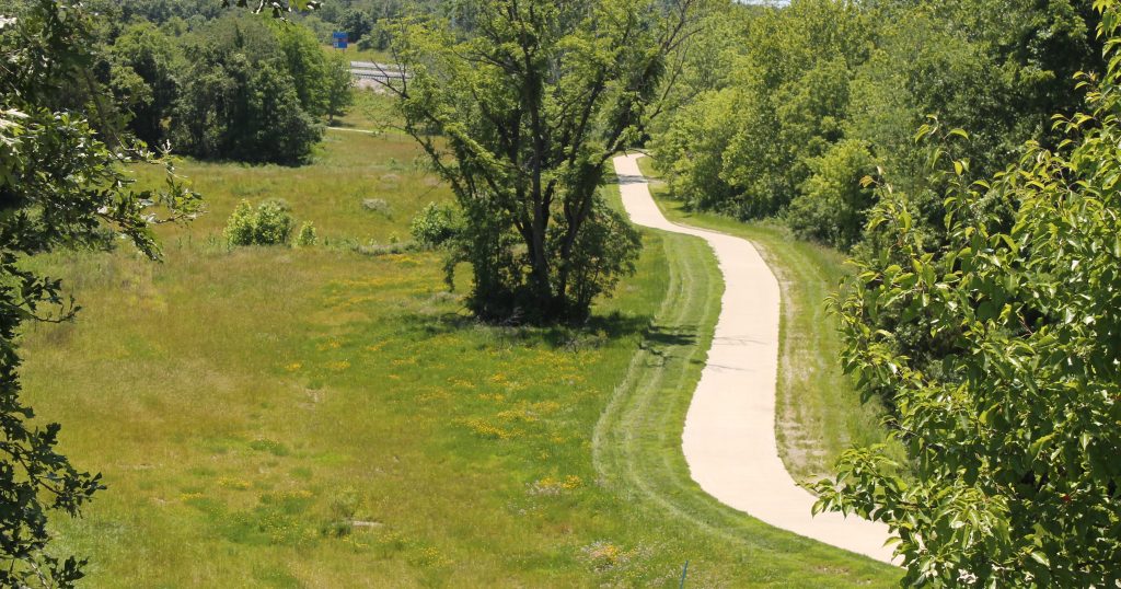 Aerial view of sidewalks at Hominy Creek Trail WW Connector.