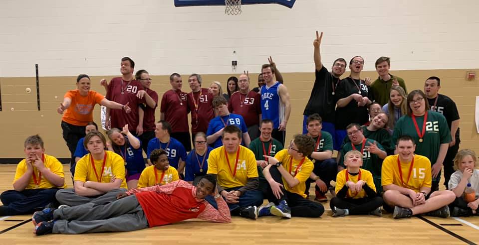 Special Olympics 3 on 3 basketball athlets posing