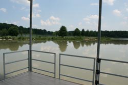 Twin lakes fishing dock with rails
