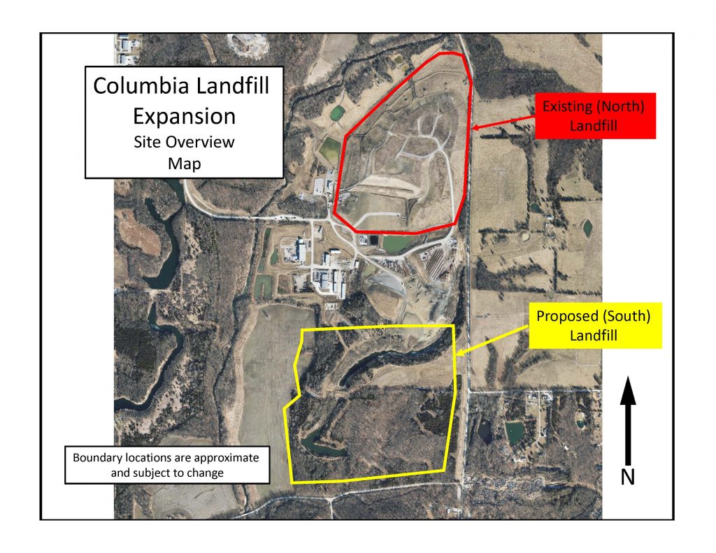Map showing where proposed landfill sits south of existing landfill