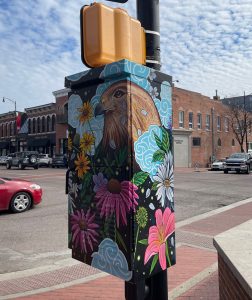 Painted traffic box on Ninth and Broadway streets