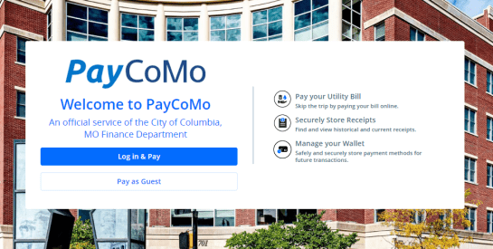 Screenshot of the PayCoMo website.