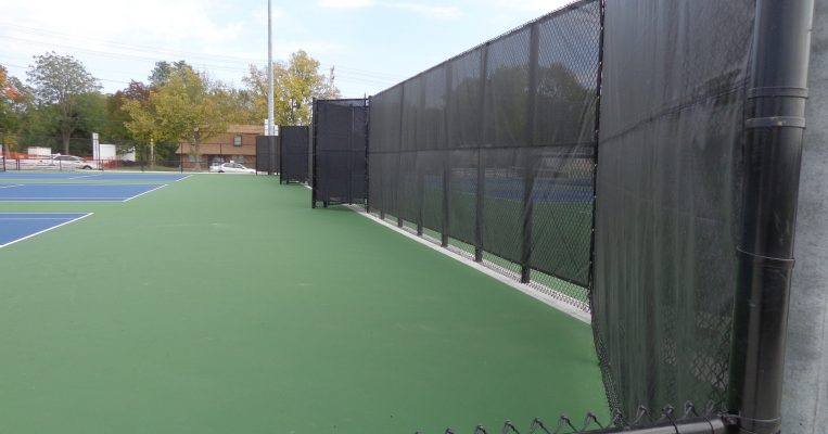 View from the corner backstop of Hickman High School tennis courts.