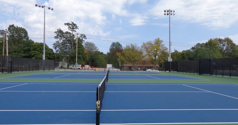 View from the net line of Hickman High School tennis courts.