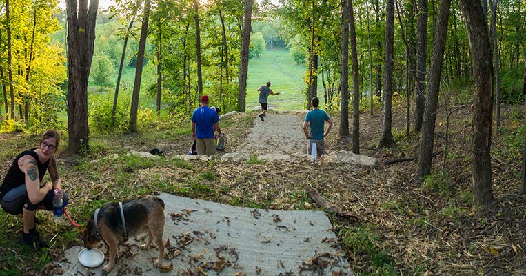 Winding up for another shot at Harmony Bends Disc Golf Course at Strawn Park.